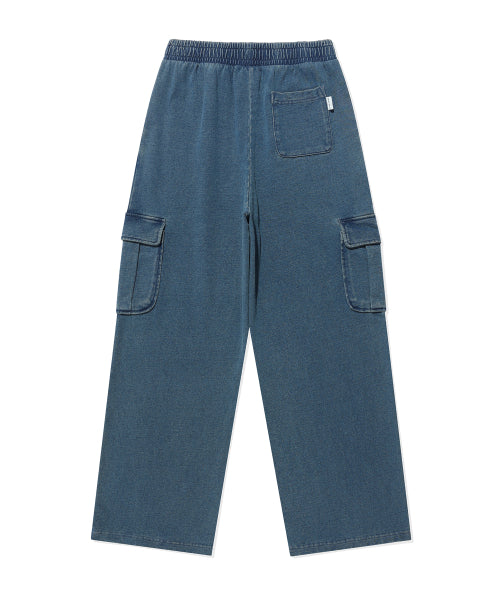 JERSEY DENIM WASHED CARGO PANTS #GISELLE同款! - 3 COLORS BLUE