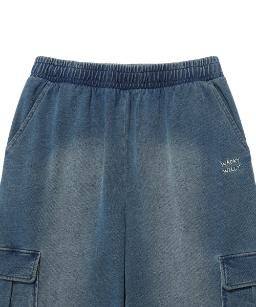 JERSEY DENIM WASHED CARGO PANTS #GISELLE同款! - 3 COLORS BLUE
