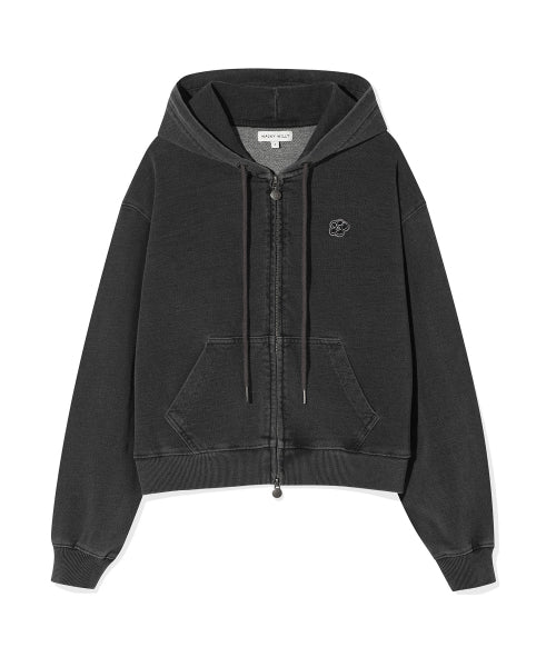 DENIM WASHED CROP HOOD ZIP-UP #GISELLE同款! - 3 COLORS GREY