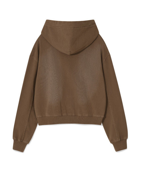 DENIM WASHED CROP HOOD ZIP-UP #GISELLE同款! - 3 COLORS BROWN