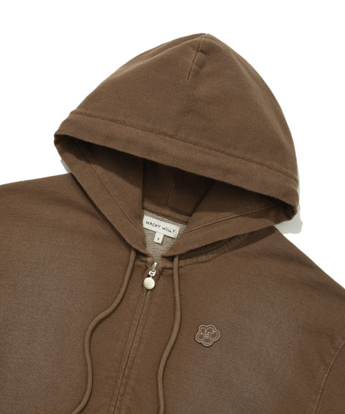 DENIM WASHED CROP HOOD ZIP-UP #GISELLE同款! - 3 COLORS BROWN