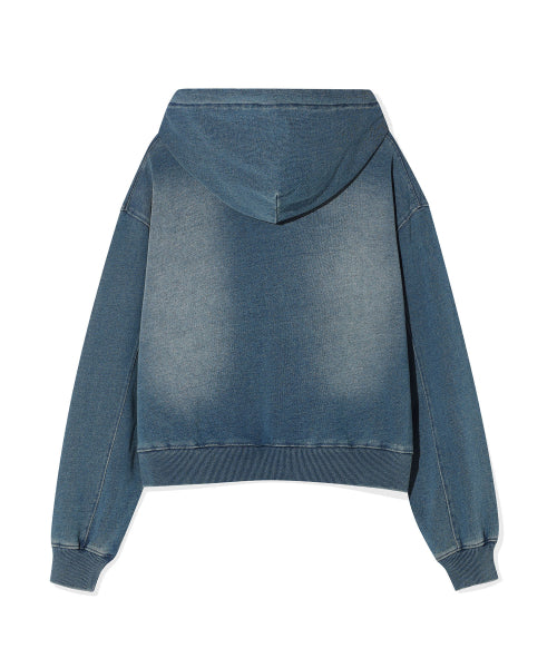DENIM WASHED CROP HOOD ZIP-UP #GISELLE同款! - 3 COLORS BLUE