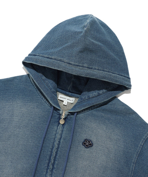 DENIM WASHED CROP HOOD ZIP-UP #GISELLE同款! - 3 COLORS BLUE