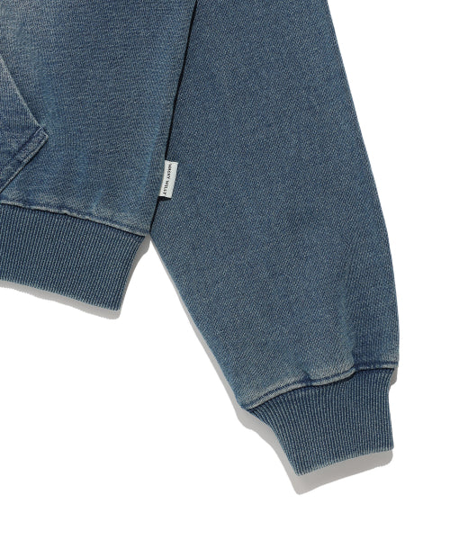DENIM WASHED CROP HOOD ZIP-UP #GISELLE同款! - 3 COLORS BLUE