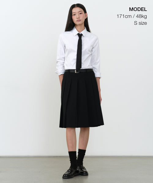 WOMENS PLEATS KNEE LENGTH SKIRT #韓韶禧同款! - 2 COLORS BLACK