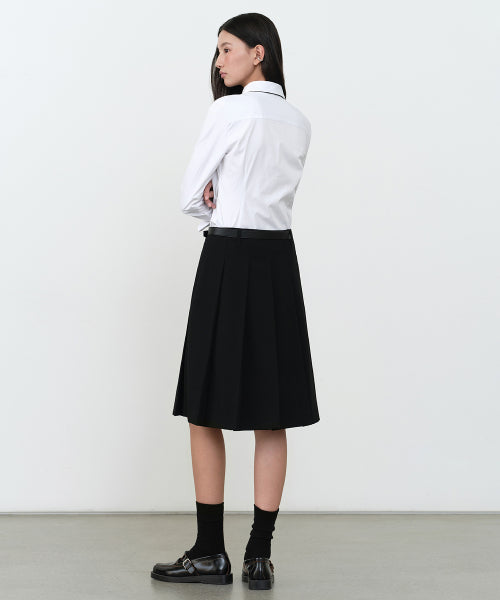 WOMENS PLEATS KNEE LENGTH SKIRT #韓韶禧同款! - 2 COLORS BLACK