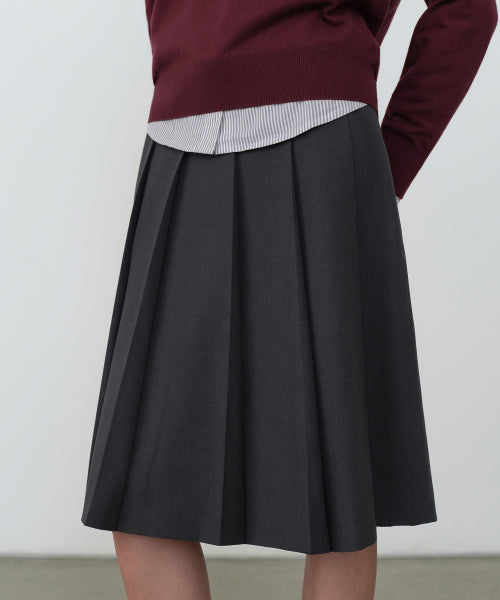 WOMENS PLEATS KNEE LENGTH SKIRT #韓韶禧同款! - 2 COLORS GREY