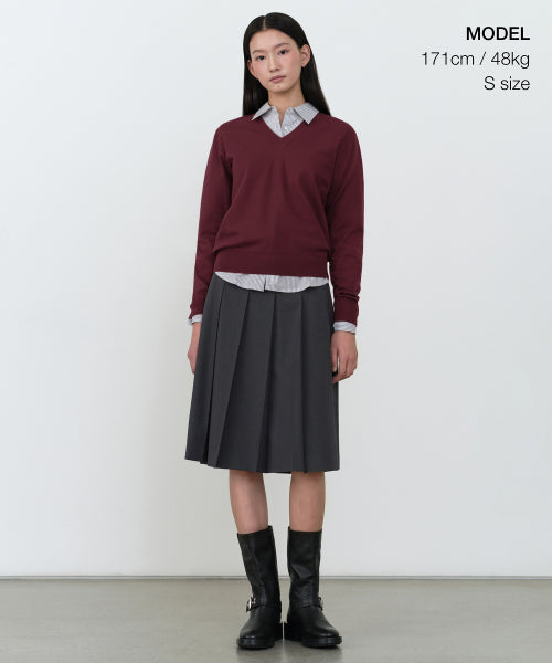 WOMENS PLEATS KNEE LENGTH SKIRT #韓韶禧同款! - 2 COLORS GREY