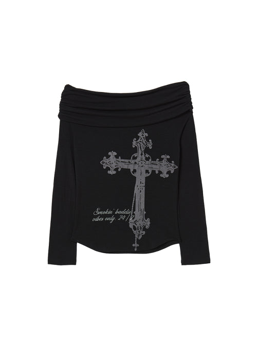 CROSS OFF SHOULDER L/S BLACK - 2 COLORS