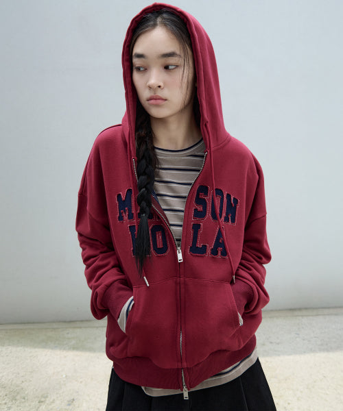 MAISON DE ROLA EMBROIDERY HOOD ZIP UP - 2 COLORS BURGUNDY