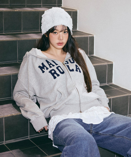 MAISON DE ROLA EMBROIDERY HOOD ZIP UP - 2 COLORS GREY