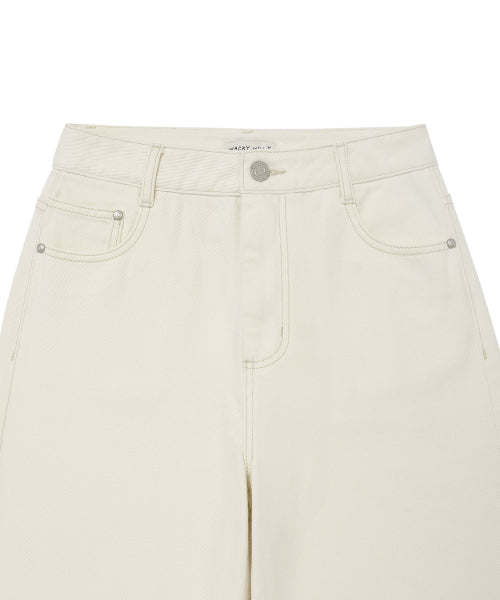 SEMI WIDE DENIM PANTS #GISELLE同款! - 3 COLORS CREAM
