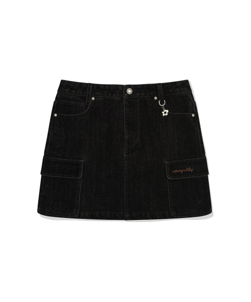 VELVET DENIM CARGO MINI SKIRT #GISELLE同款! BLACK