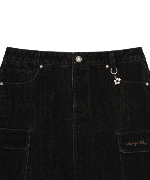 VELVET DENIM CARGO MINI SKIRT #GISELLE同款! BLACK