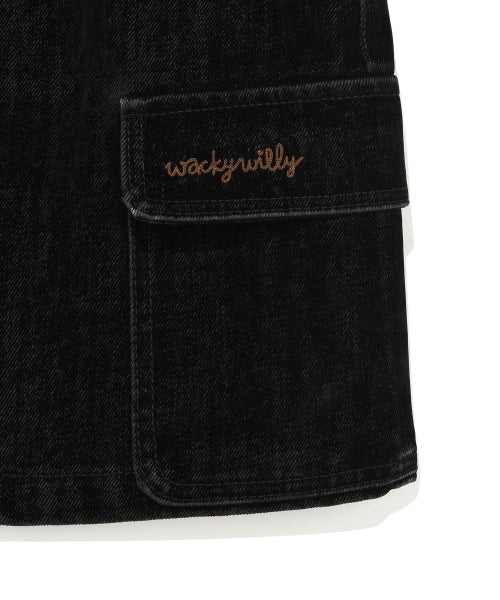 VELVET DENIM CARGO MINI SKIRT #GISELLE同款! BLACK