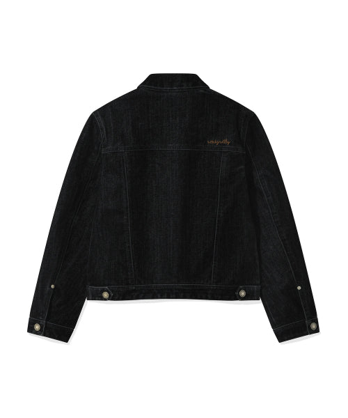 VELVET DENIM TRUCKER JACKET #GISELLE同款! BLACK
