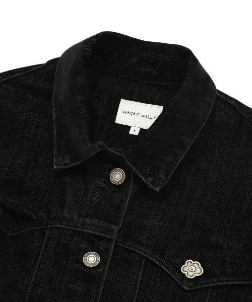 VELVET DENIM TRUCKER JACKET #GISELLE同款! BLACK