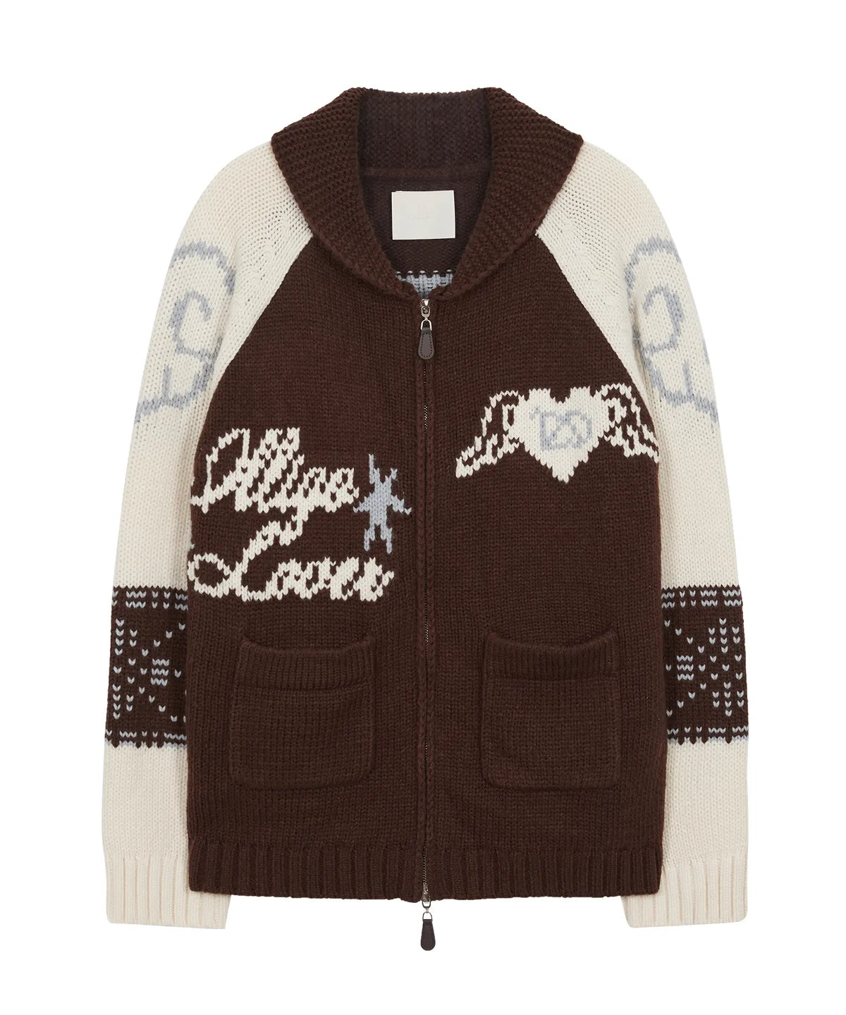 ANGEL RING COWICHAN KNIT ZIP-UP BROWN