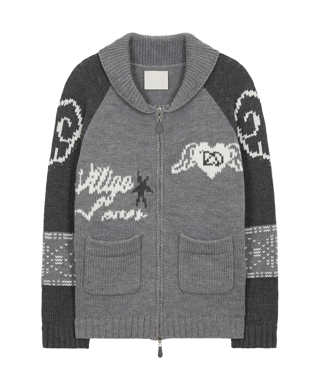 ANGEL RING COWICHAN KNIT ZIP-UP GRAY
