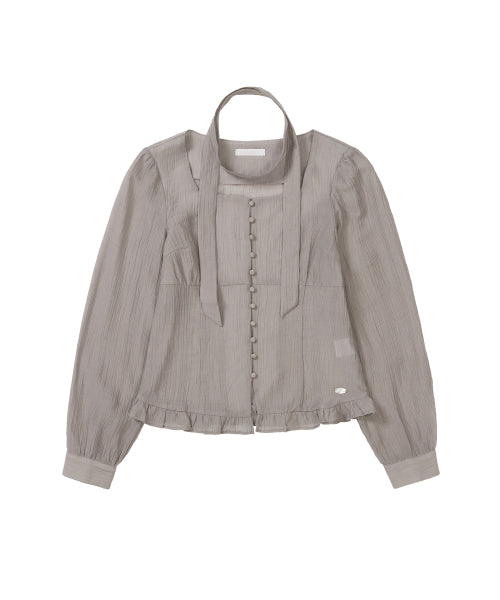 RIBBON SQUARE NECK BLOUSE LONG GREY - 2 COLORS GREY