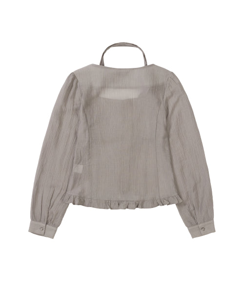 RIBBON SQUARE NECK BLOUSE LONG GREY - 2 COLORS GREY
