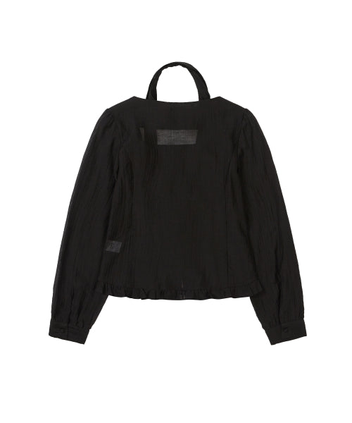 RIBBON SQUARE NECK BLOUSE LONG GREY - 2 COLORS BLACK