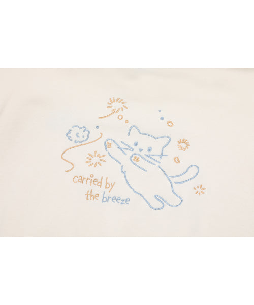 CAT EMBROIDERY HOODIE CREAM