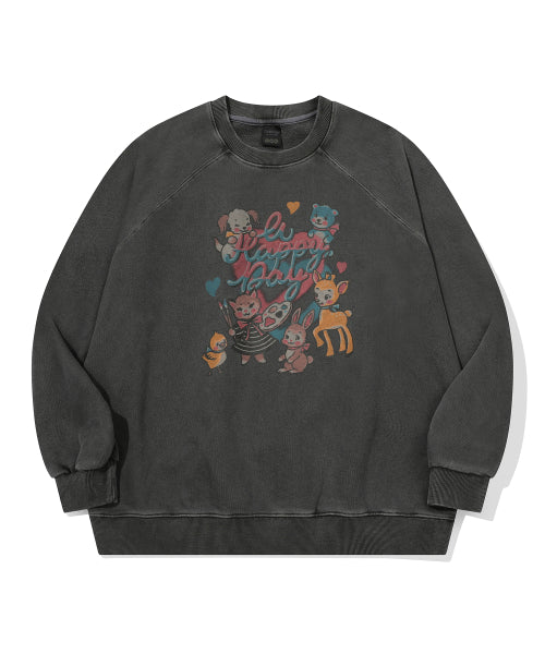 HAPPY RAGLAN PIGMENT SWEATSHIRT SMOKE BLACK