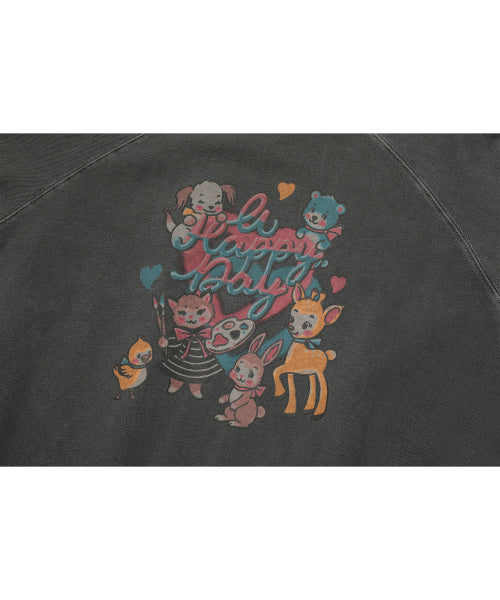 HAPPY RAGLAN PIGMENT SWEATSHIRT SMOKE BLACK