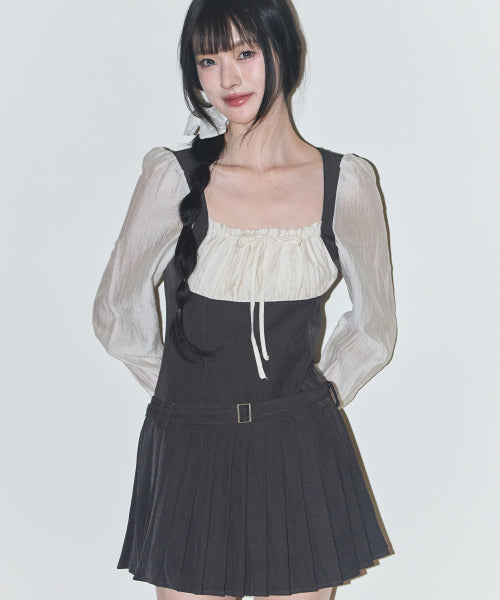 PREPPY RIBBON PLEATS DRESS - 2 COLORS CHARCOAL
