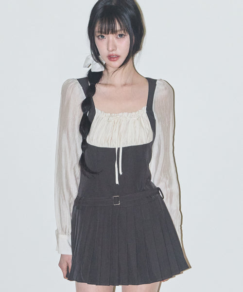 PREPPY RIBBON PLEATS DRESS - 2 COLORS CHARCOAL