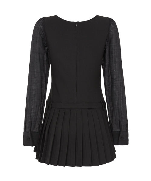 PREPPY RIBBON PLEATS DRESS - 2 COLORS BLACK