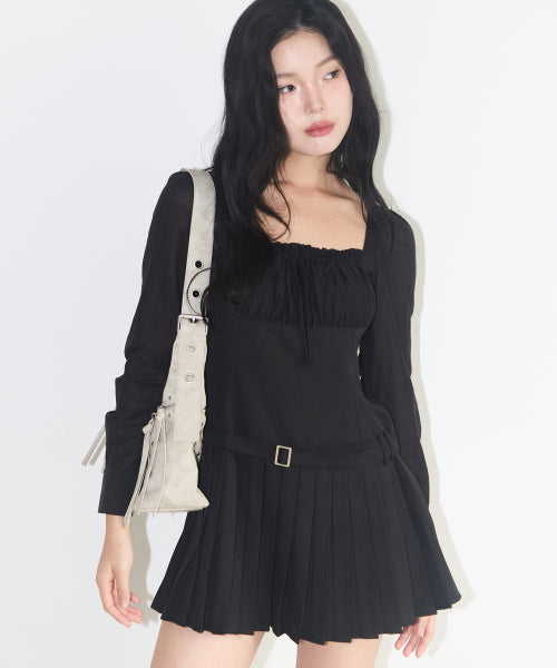 PREPPY RIBBON PLEATS DRESS - 2 COLORS BLACK