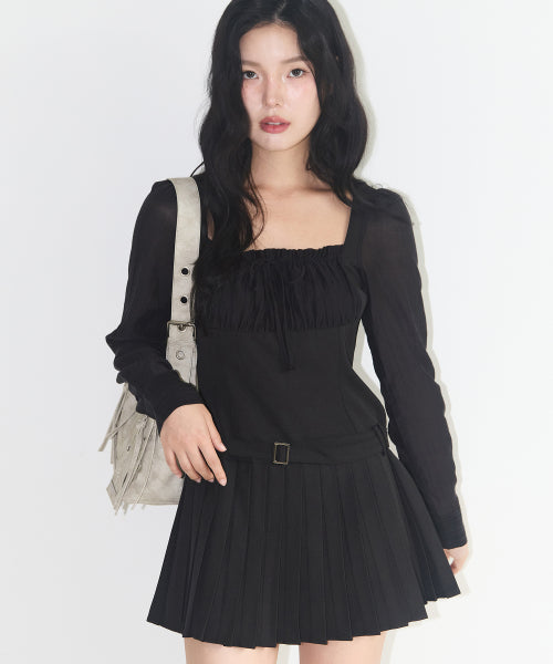 PREPPY RIBBON PLEATS DRESS - 2 COLORS BLACK