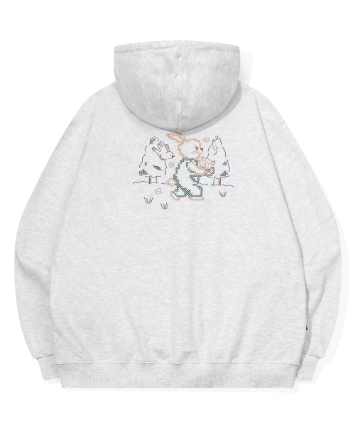 BUNNY EMBROIDERY HOODIE - 2 COLORS MELANGE WHITE