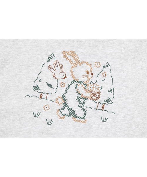 BUNNY EMBROIDERY HOODIE - 2 COLORS MELANGE WHITE