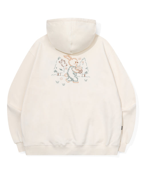 BUNNY EMBROIDERY HOODIE - 2 COLORS CREAM