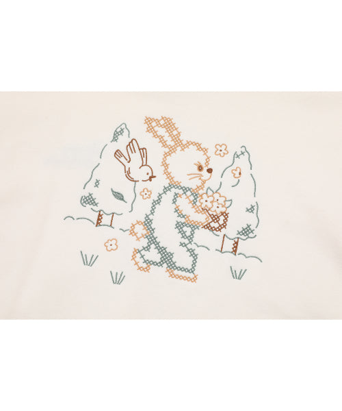 BUNNY EMBROIDERY HOODIE - 2 COLORS CREAM