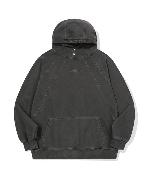 EMBROIDERY SNAP PIGMENT HOODIE - 2 COLORS BLACK