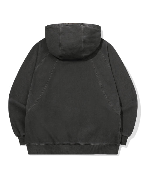 EMBROIDERY SNAP PIGMENT HOODIE - 2 COLORS BLACK