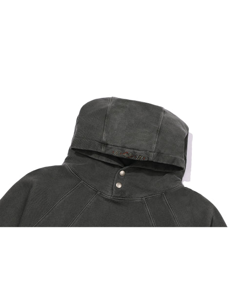 EMBROIDERY SNAP PIGMENT HOODIE - 2 COLORS BLACK