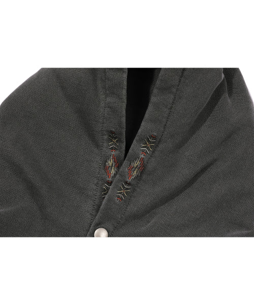 EMBROIDERY SNAP PIGMENT HOODIE - 2 COLORS BLACK