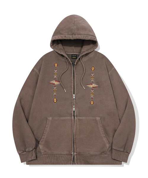 2-WAY PIGMENT HOOD ZIP-UP - 4 COLORS BROWN