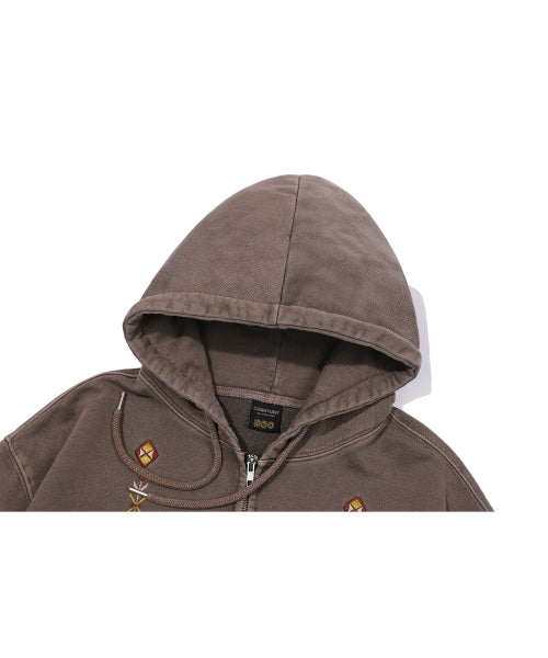 2-WAY PIGMENT HOOD ZIP-UP - 4 COLORS BROWN