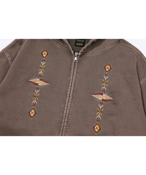 2-WAY PIGMENT HOOD ZIP-UP - 4 COLORS BROWN