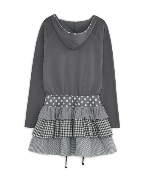 CANCAN LAYERED HOOD DRESS - 2 COLORS GREY