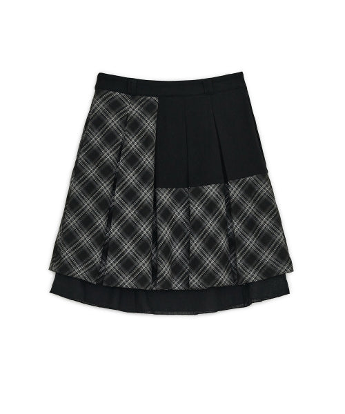 CHECK PLEATS MIDI SKIRT BLACK
