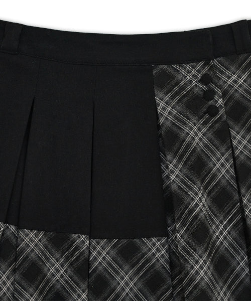 CHECK PLEATS MIDI SKIRT BLACK