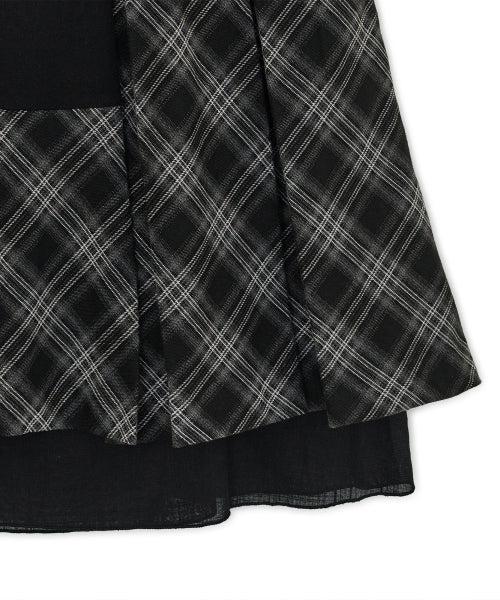 CHECK PLEATS MIDI SKIRT BLACK