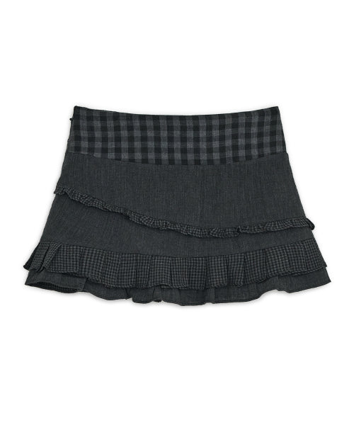 CHECK RUFFLE MINI SKIRT - 2 COLORS BLACK